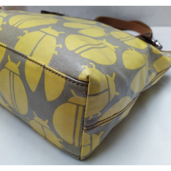 Fossil Key Per Yellow Coated Canvas Leather Trim Ladybug Printed Tote Bag - Picture 14 of 14